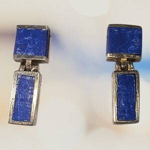 Medium Blue Sodalite And Sterling Silver Hinged Drop Earrings